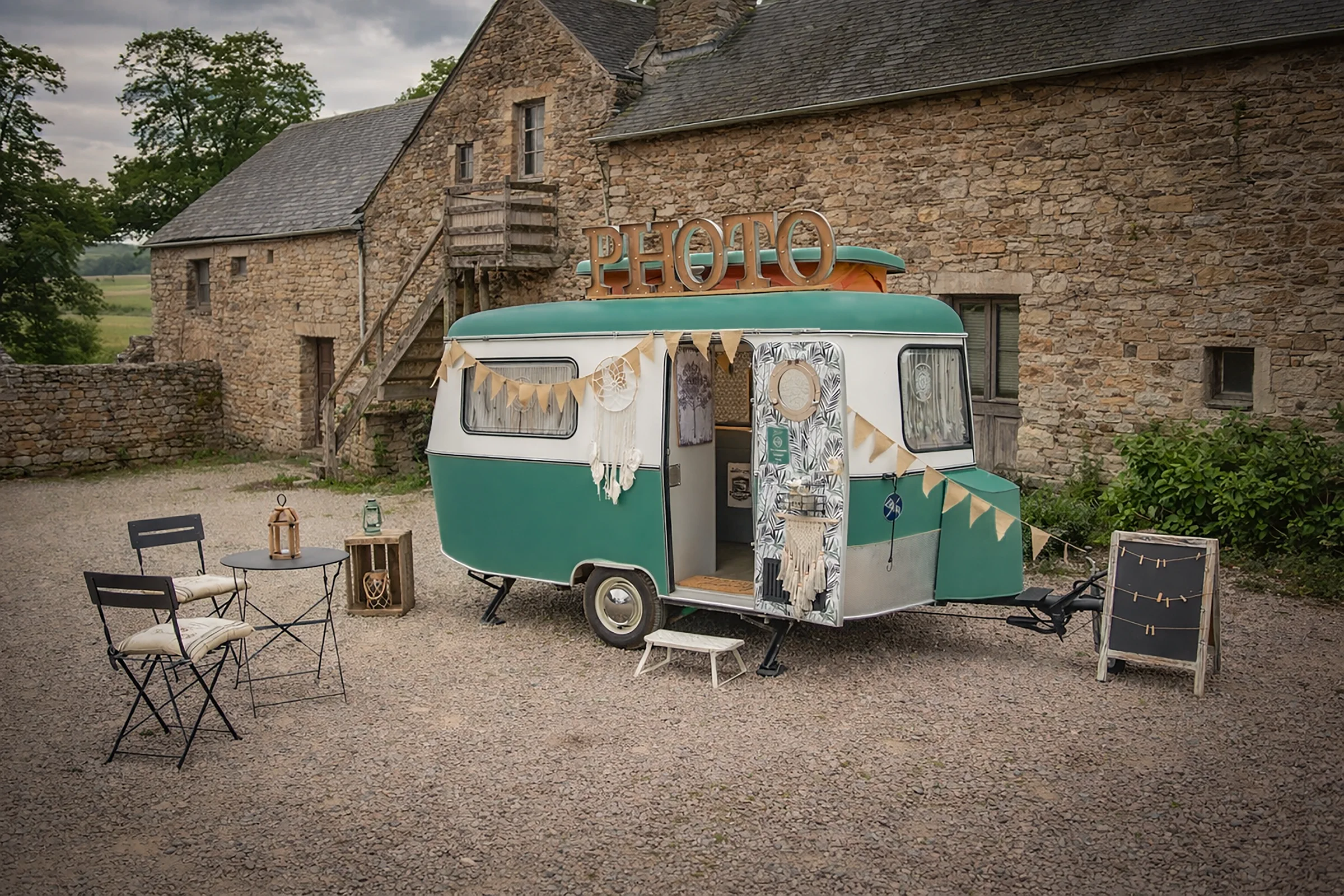 Dixie caravane photobooth installée dans un domaine